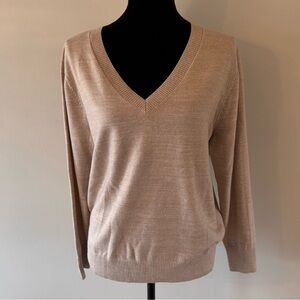 Paloma Merino Wool Sweater Women’s Large Petite Light Brown V Neck